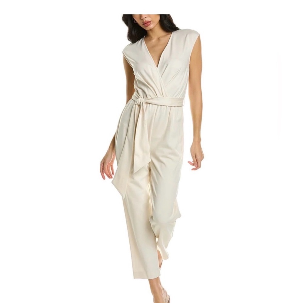 Trina Turk Cream Sleeveless Wrap Jumpsuit with Waist Tie